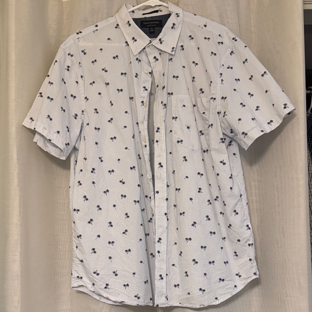 Banana Republic White Shirt with Navy Palm Print